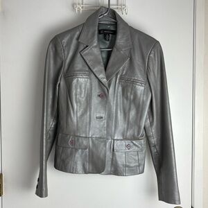 INC International Concepts Silver/Gray Leather Jacket